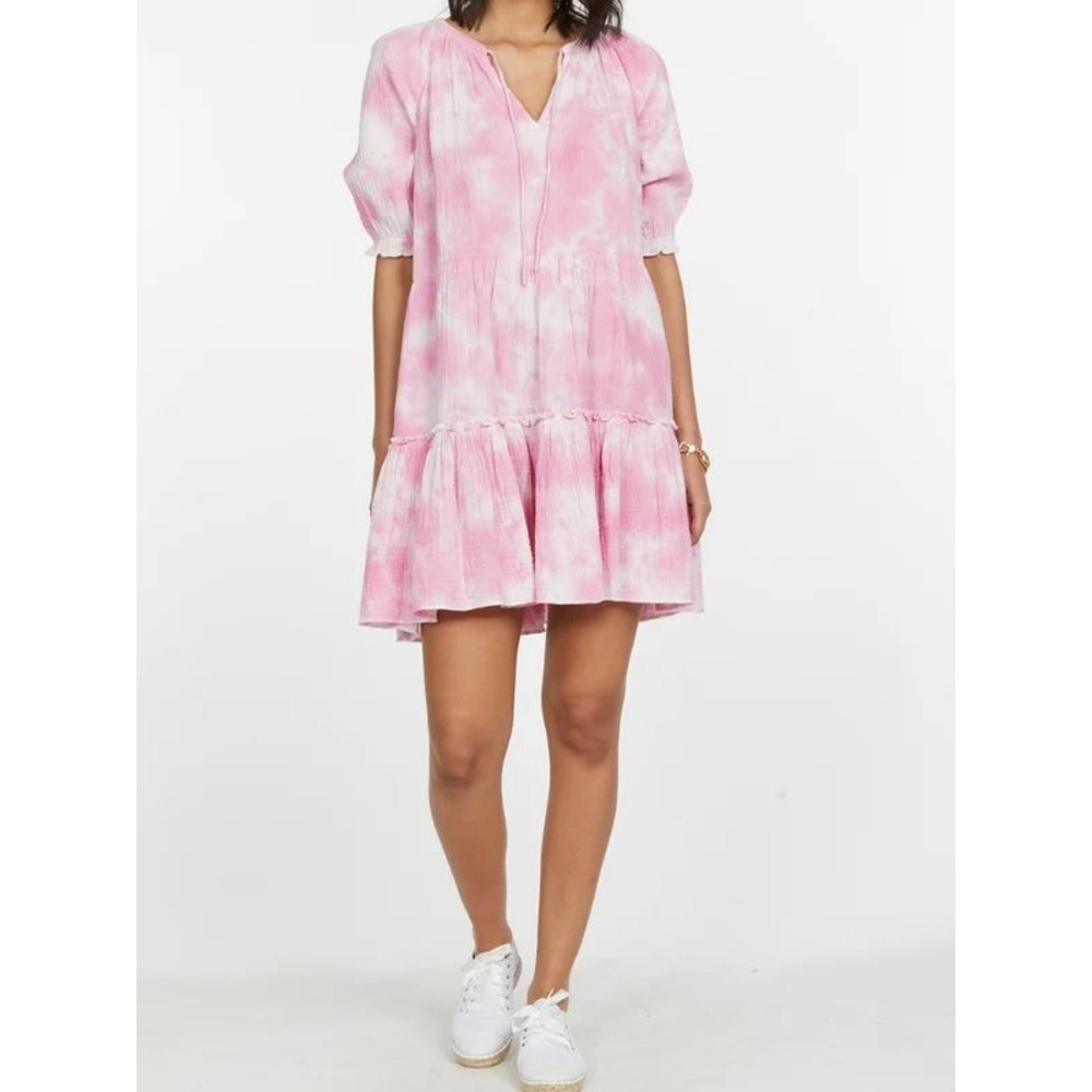 Generation Love Pink Tie Dye Cotton Gauze Tiered Mini Dress Small